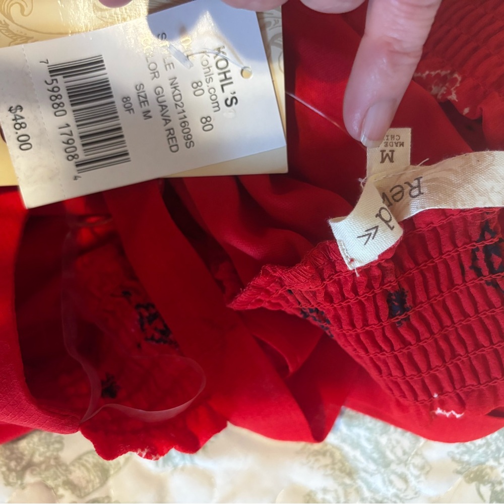 NWT Rewind sz M Red Patterned Dress sundress minidress cross-cross straps - Picture 6 of 15